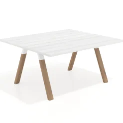 Mesa de oficina doble UvePro fondo 142, cantos rectos, estructura blanca/madera