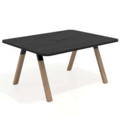 Mesa de oficina doble UvePro fondo 126, cantos redondeados, estructura negra/madera
