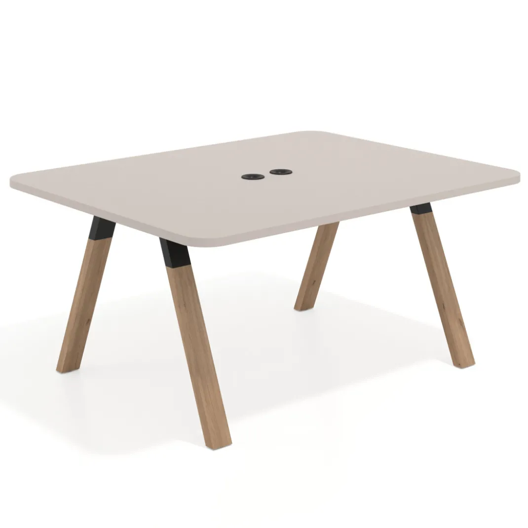 Mesa de oficina doble UvePro fondo 126, cantos redondeados, estructura negra/madera