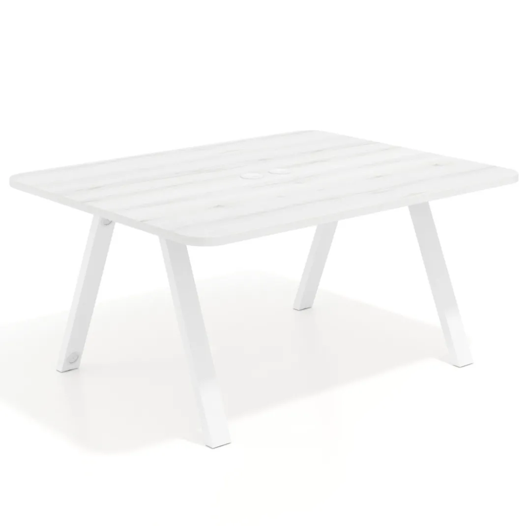 Mesa de oficina doble UvePro fondo 126, cantos redondeados, estructura blanca