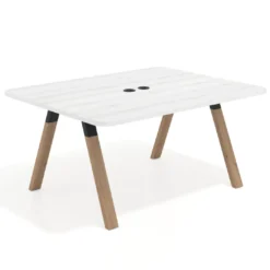 Mesa de oficina doble UvePro fondo 126, cantos redondeados, estructura negra/madera