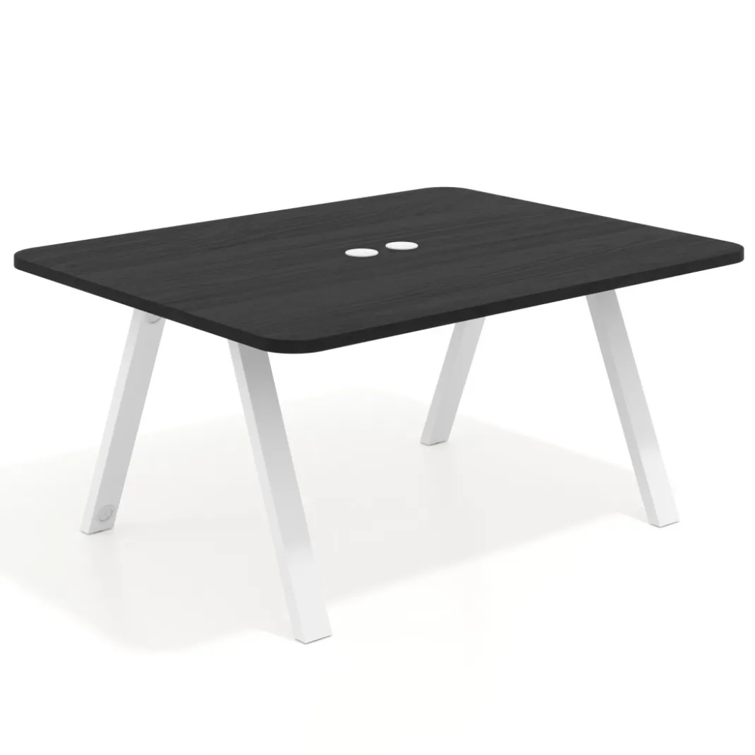 Mesa de oficina doble UvePro fondo 126, cantos redondeados, estructura blanca