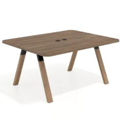 Mesa de oficina doble UvePro fondo 126, cantos redondeados, estructura negra/madera