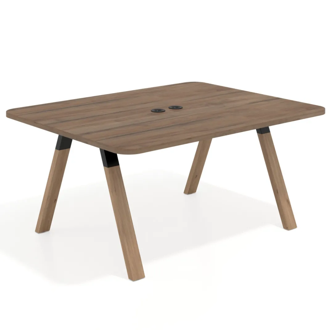 Mesa de oficina doble UvePro fondo 126, cantos redondeados, estructura negra/madera