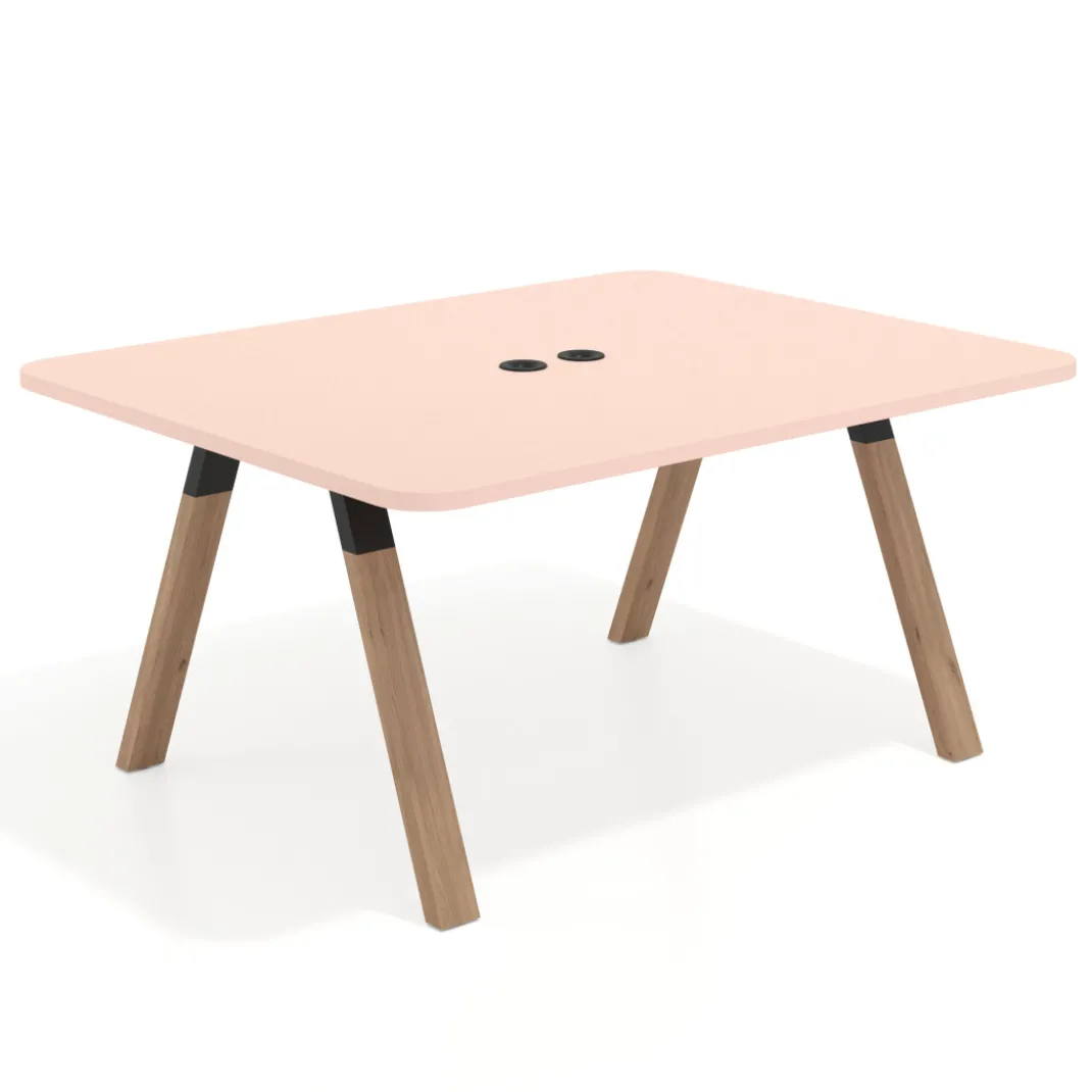 Mesa de oficina doble UvePro fondo 126, cantos redondeados, estructura negra/madera
