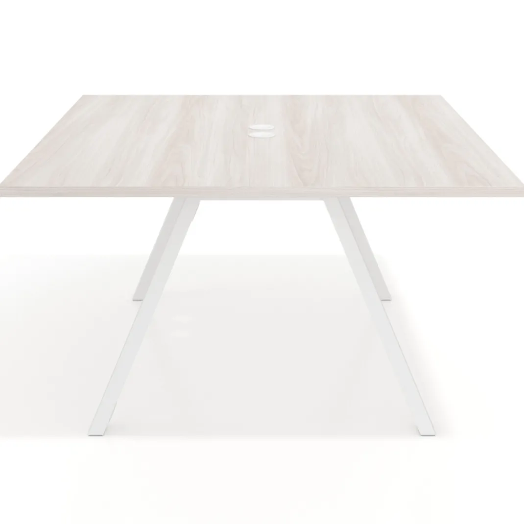 Mesa de oficina doble UvePro fondo 142, cantos rectos, estructura blanca