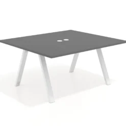 Mesa de oficina doble UvePro fondo 142, cantos rectos, estructura blanca
