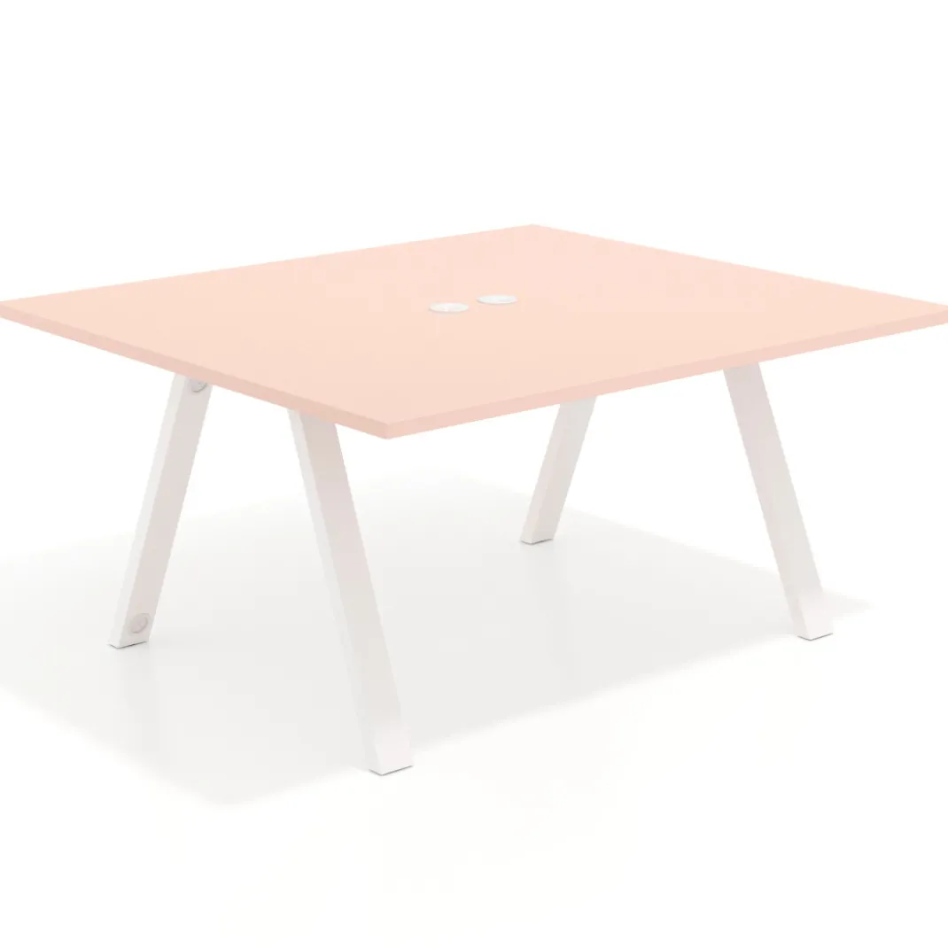 Mesa de oficina doble UvePro fondo 142, cantos rectos, estructura blanca