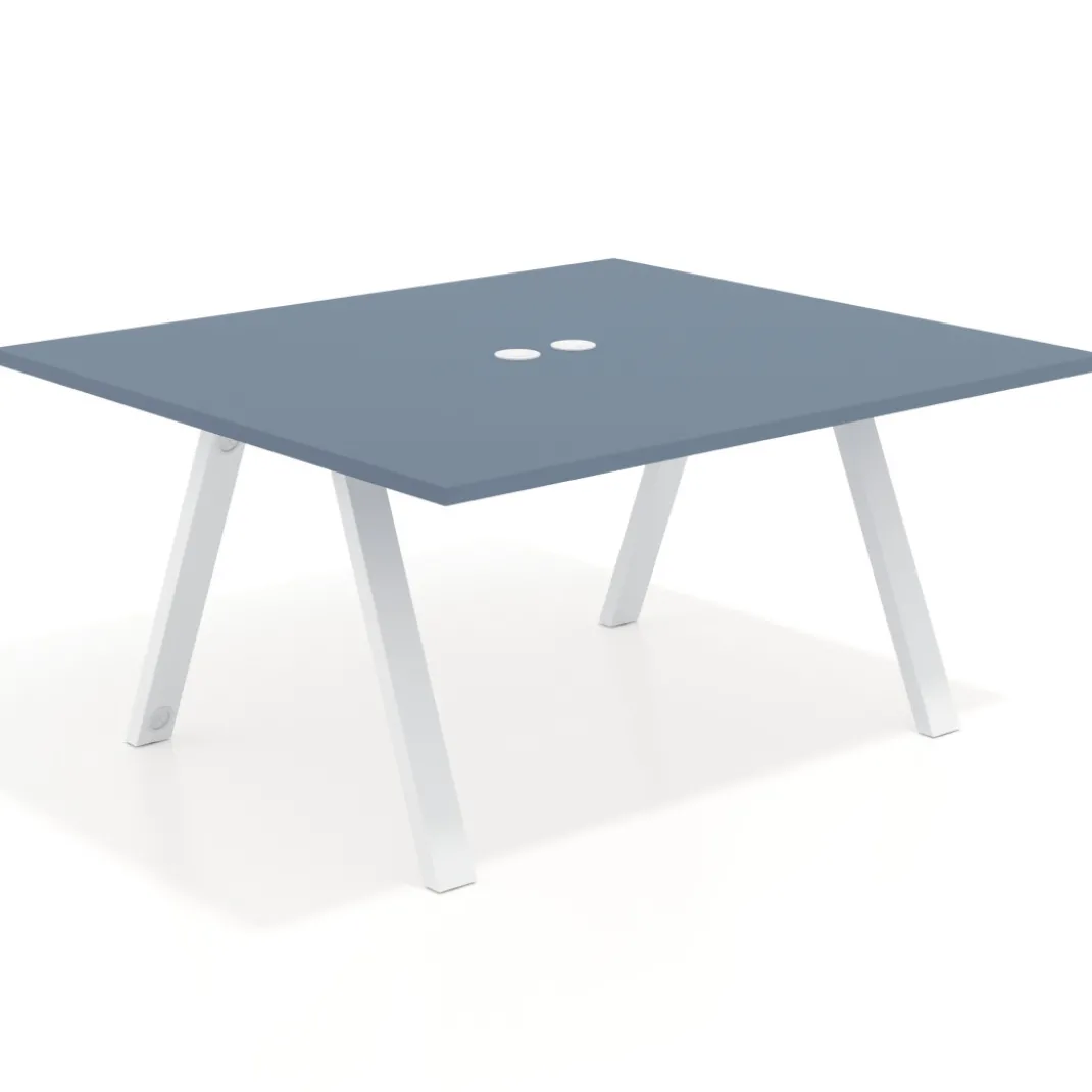 Mesa de oficina doble UvePro fondo 142, cantos rectos, estructura blanca