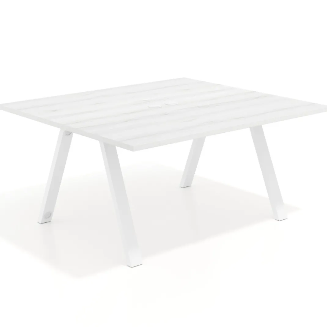 Mesa de oficina doble UvePro fondo 142, cantos rectos, estructura blanca