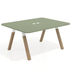 Mesa de oficina doble UvePro fondo 126, cantos redondeados, estructura blanca/madera