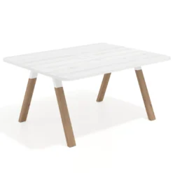 Mesa de oficina doble UvePro fondo 126, cantos redondeados, estructura blanca/madera