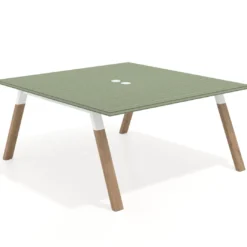 Mesa de oficina doble UvePro fondo 166, cantos rectos, estructura blanca/madera