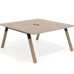 Mesa de oficina doble UvePro fondo 166, cantos rectos, estructura negra/madera