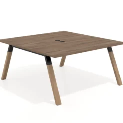 Mesa de oficina doble UvePro fondo 166, cantos rectos, estructura negra/madera