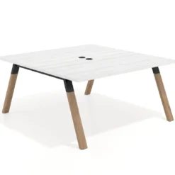 Mesa de oficina doble UvePro fondo 166, cantos rectos, estructura negra/madera