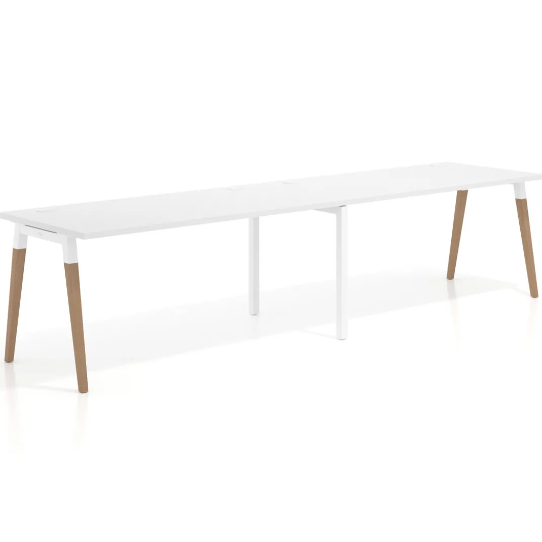 Mesa de oficina en continuidad Arki doble, patas de madera, fondo 80cm