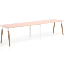 Mesa de oficina en continuidad Arki doble, patas de madera, fondo 80cm
