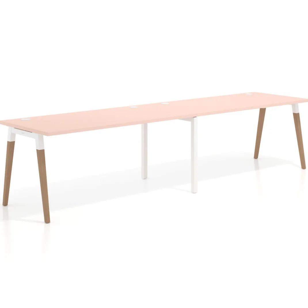 Mesa de oficina en continuidad Arki doble, patas de madera, fondo 80cm