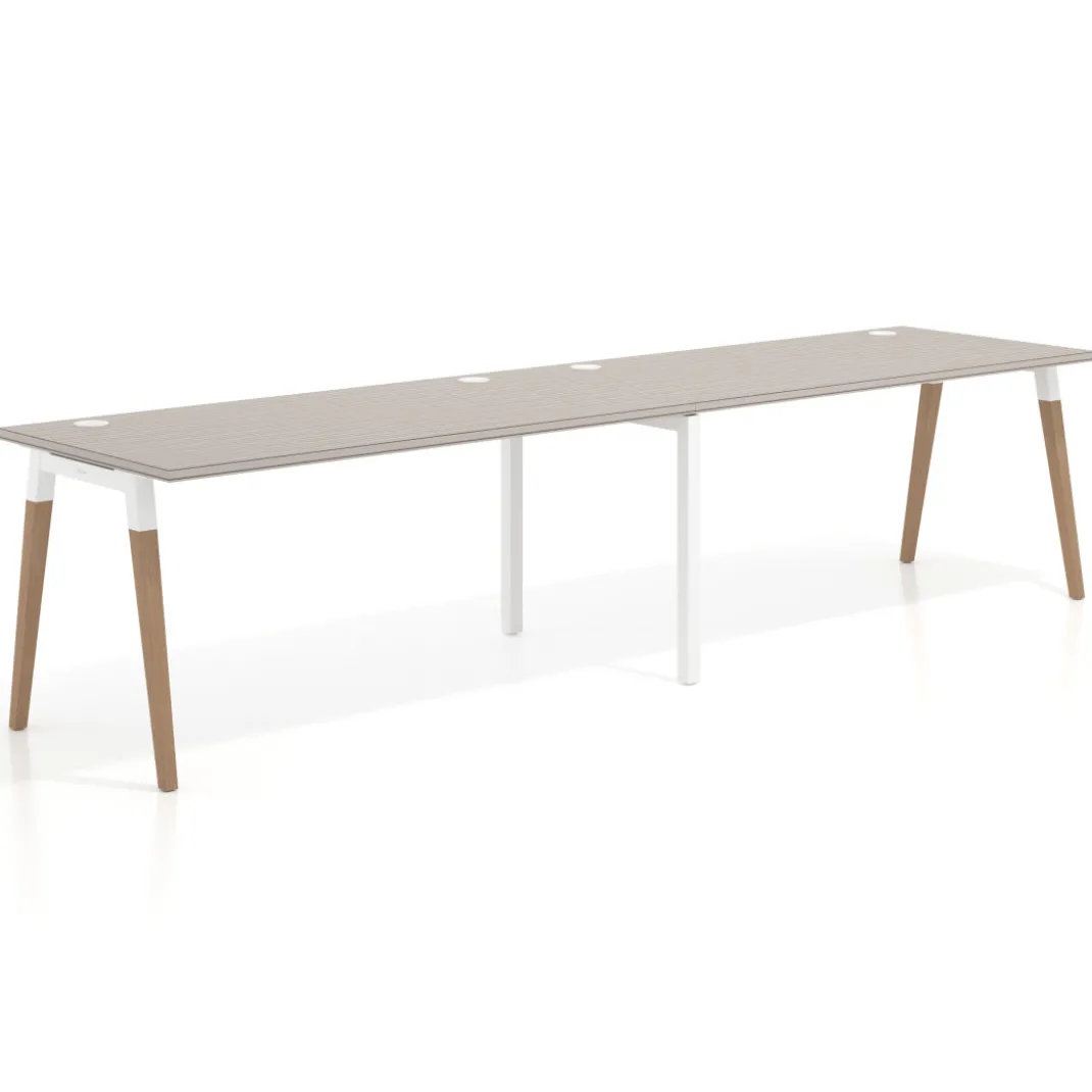 Mesa de oficina en continuidad Arki doble, patas de madera, fondo 80cm