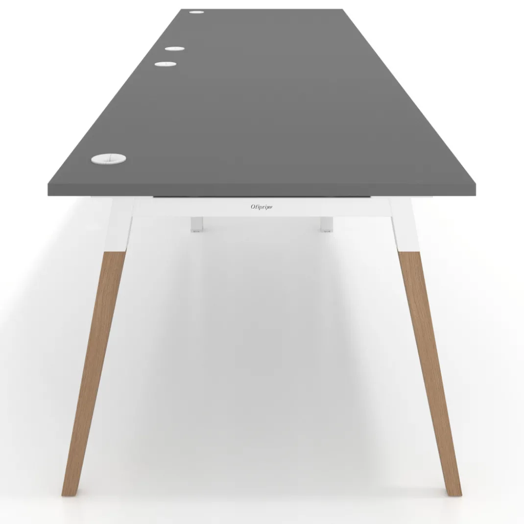 Mesa de oficina en continuidad Arki doble, patas de madera, fondo 100cm