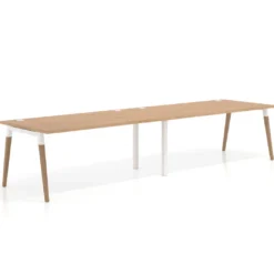Mesa de oficina en continuidad Arki doble, patas de madera, fondo 100cm