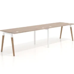 Mesa de oficina en continuidad Arki doble, patas de madera, fondo 80cm