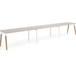 Mesa de oficina en continuidad Arki triple con bordes redondeados, fondo 80cm