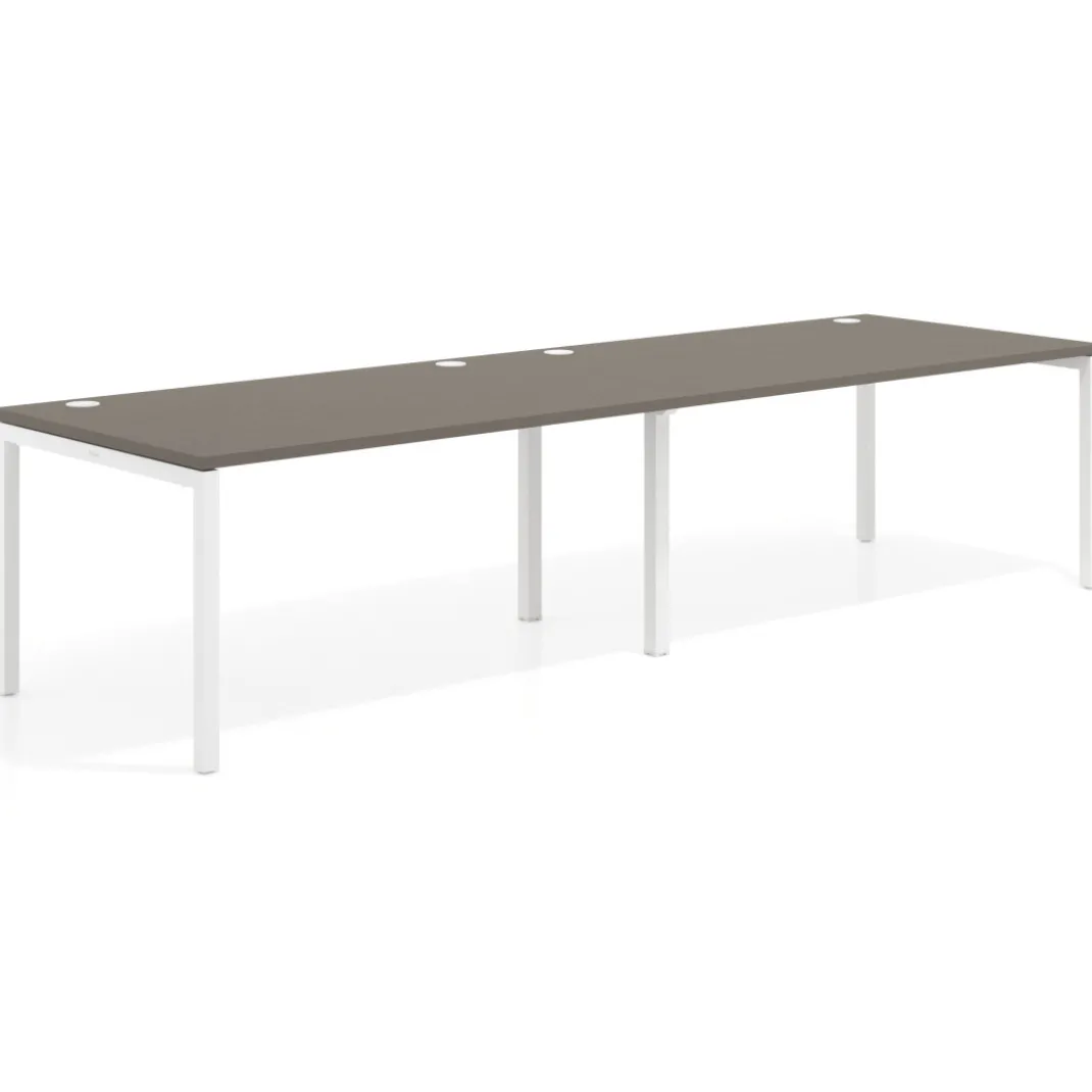 Mesa de oficina en continuidad progresiva doble Kube, fondo 100cm, estructura blanca