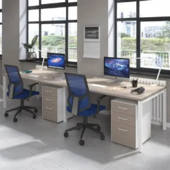 Mesa de oficina en continuidad progresiva doble Kube, fondo 100cm, estructura blanca