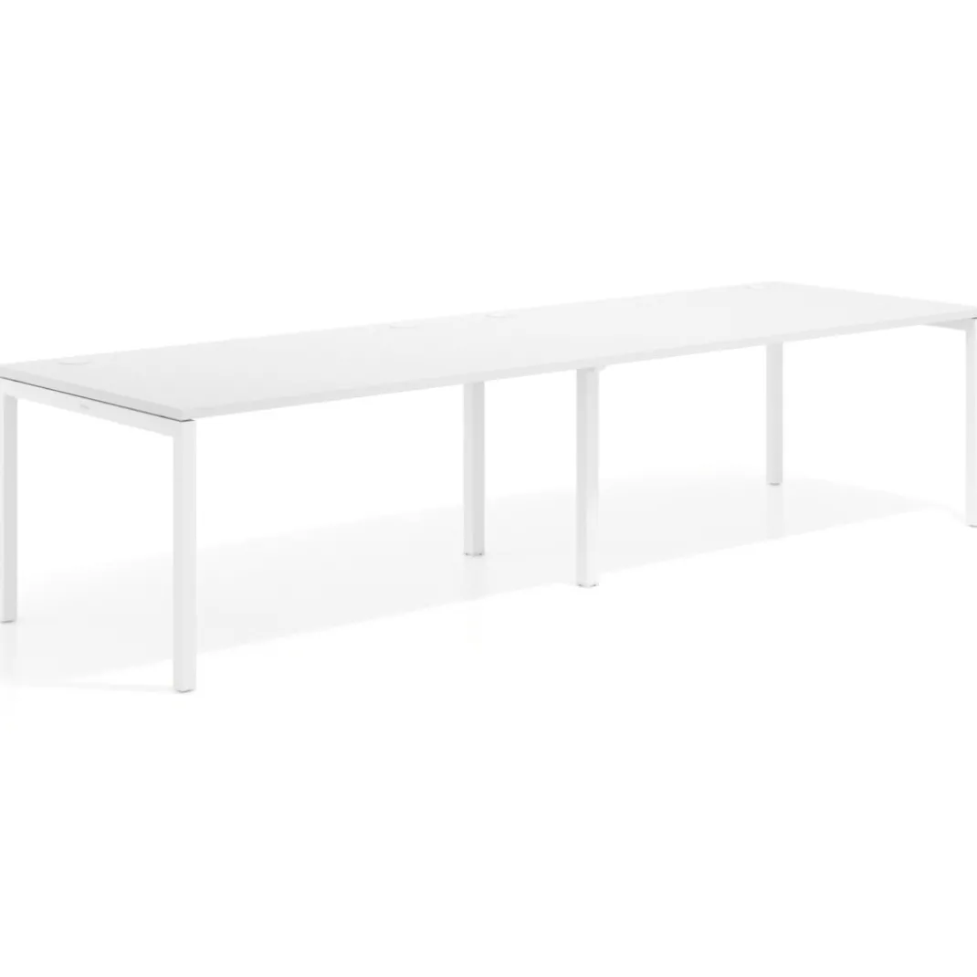 Mesa de oficina en continuidad progresiva doble Kube, fondo 100cm, estructura blanca