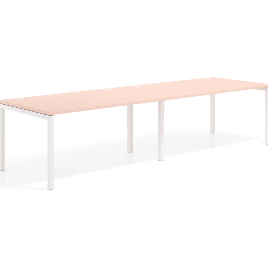 Mesa de oficina en continuidad progresiva doble Kube, fondo 100cm, estructura blanca