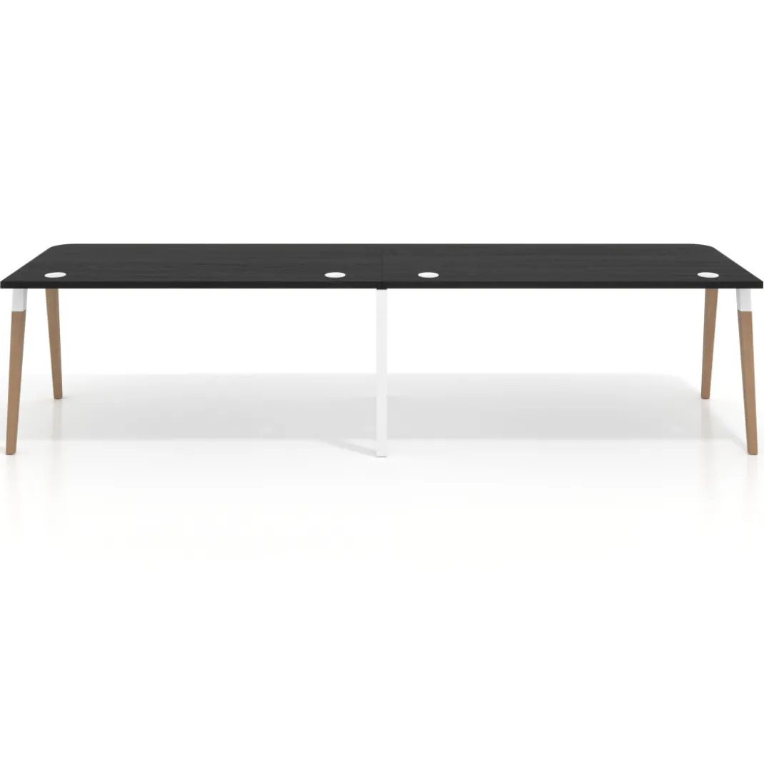 Mesa de oficina en continuidad Arki doble con bordes redondeados, fondo 80cm