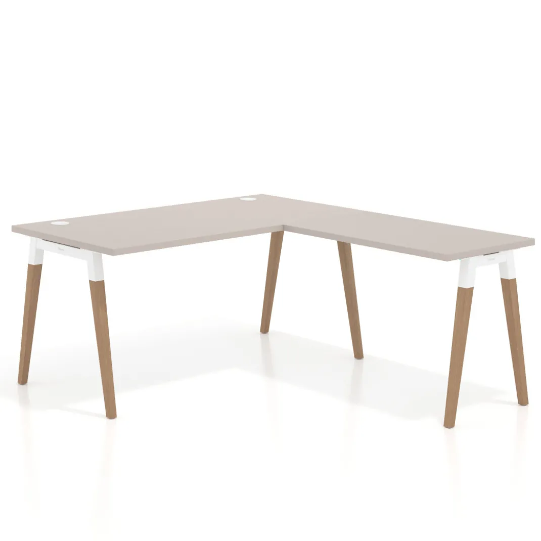 Mesa de oficina en L Arki fondo 80cm con ala, patas de madera