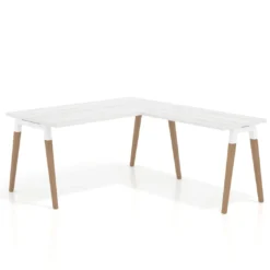 Mesa de oficina en L Arki fondo 80cm con ala, patas de madera
