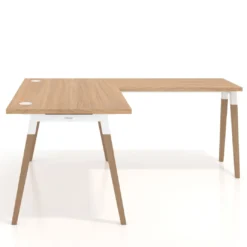 Mesa de oficina en L Arki fondo 80cm con ala, patas de madera