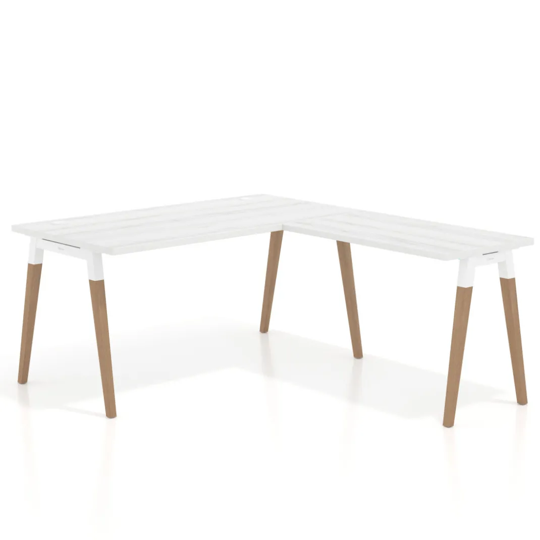 Mesa de oficina en L Arki fondo 80cm con ala, patas de madera