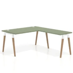 Mesa de oficina en L Arki fondo 80cm con ala, patas de madera