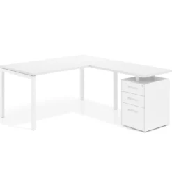 Mesa de oficina en L con cajones Kube fondo 80, frontales metal, estructura blanca