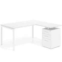 Mesa de oficina en L con cajones Kube fondo 80, ala corta, frontales metal, estructura blanca