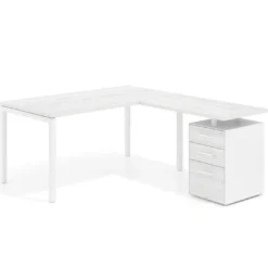 Mesa de oficina en L con cajones Kube fondo 80, frontales melamina, estructura blanca
