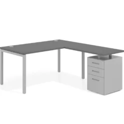 Mesa de oficina en L con cajones Kube fondo 80, frontales metal, estructura aluminio