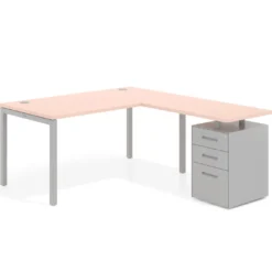 Mesa de oficina en L con cajones Kube fondo 80, frontales metal, estructura aluminio