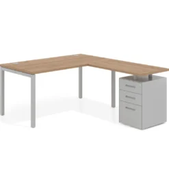 Mesa de oficina en L con cajones Kube fondo 80, frontales metal, estructura aluminio