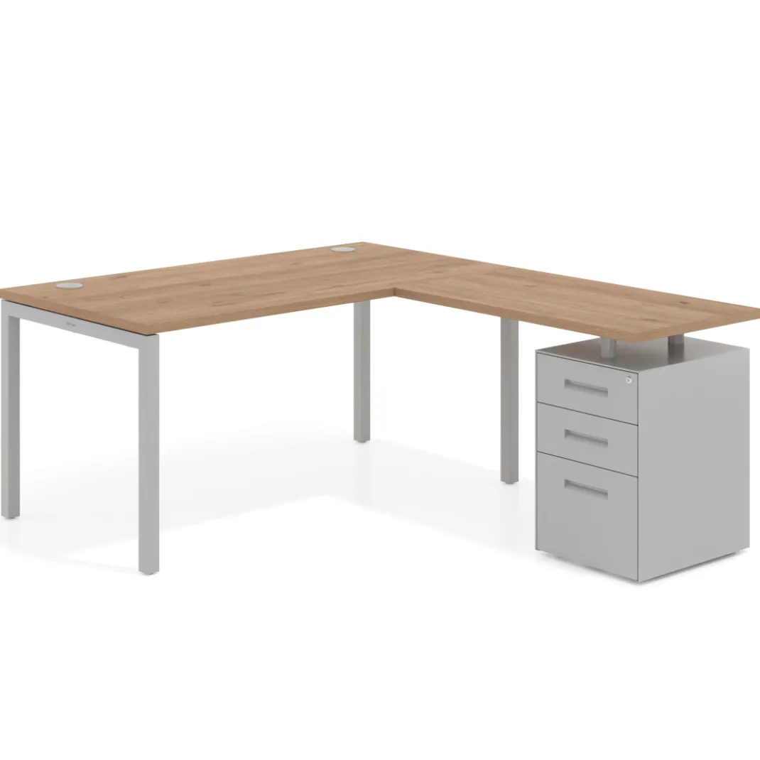 Mesa de oficina en L con cajones Kube fondo 80, frontales metal, estructura aluminio