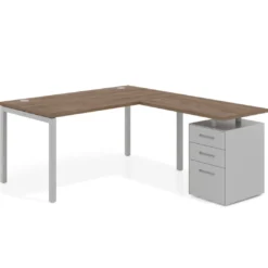 Mesa de oficina en L con cajones Kube fondo 80, frontales metal, estructura aluminio