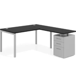 Mesa de oficina en L con cajones Kube fondo 80, frontales metal, estructura aluminio