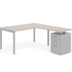 Mesa de oficina en L con cajones Kube fondo 80, frontales metal, estructura aluminio