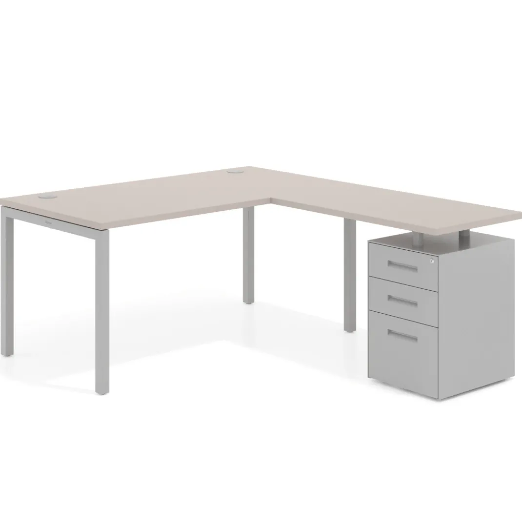 Mesa de oficina en L con cajones Kube fondo 80, frontales metal, estructura aluminio