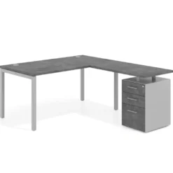 Mesa de oficina en L con cajones Kube fondo 80, frontales metal, estructura aluminio